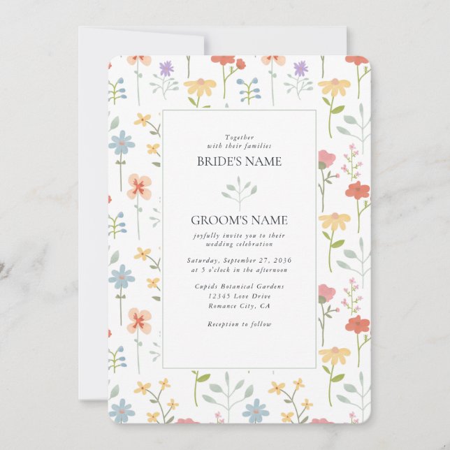Convites Casamento Floral Moderno Boho Chic Wildflower (Frente)