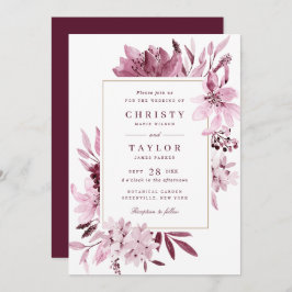 Convites Casamento Floral Moderno Burgundy Blush Watercolor