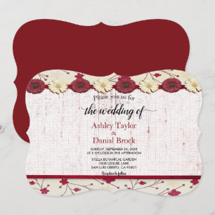 Convites Casamento Floral Moderno Burgundy Boho Clássico