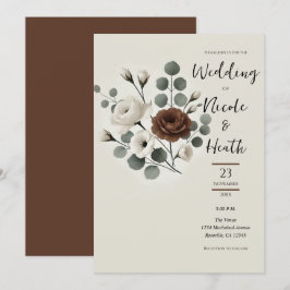 Convites Casamento Floral Moderno Creme Moca Branco