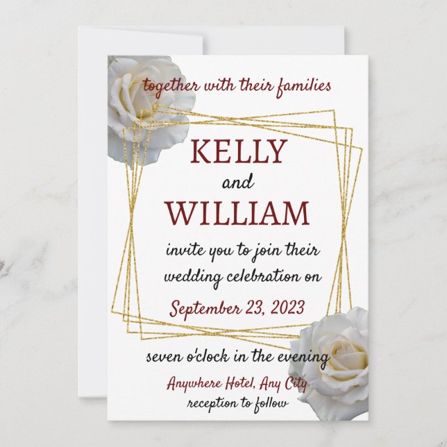 Convites Casamento Floral Moderno das Rosas Brancas (Frente)