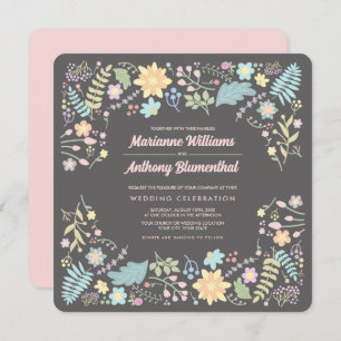 Convites Casamento Floral Moderno de Aqua Rosa-Esmagada cin