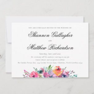 Convites Casamento Floral Moderno de Aquarela Elegante