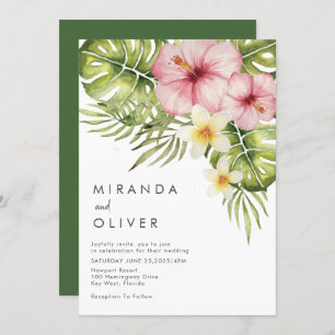 Convites Casamento Floral Moderno de Aquarela Tropical