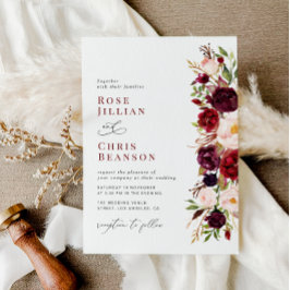 Convites Casamento Floral Moderno De Borgonha E Blush