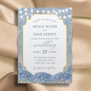 Convites Casamento Floral Moderno de Dusty Blue & Silver