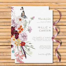 Convites Casamento Floral Moderno de Pastel & Burgundy Bloo