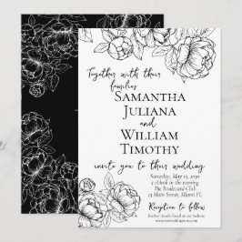 Convites Casamento Floral Moderno do Boho Branco Negro Eleg