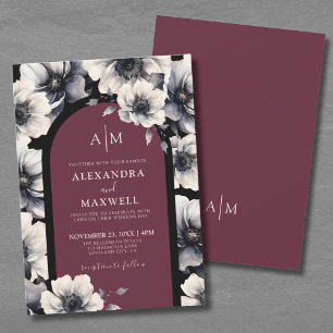 Convites Casamento Floral Moderno Elegante Burgundy