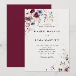 Convites Casamento Floral Moderno Elegante Burgundy