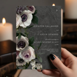 Convites Casamento Floral Moderno Elegante Cinza Carvão