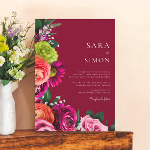 Convites casamento floral moderno elegante e burgundy