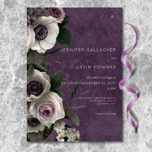 Convites Casamento Floral Moderno Elegante Roxo Ameixa
