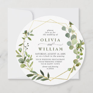 Convites Casamento Floral Moderno Eucalipto Quadro Geométr