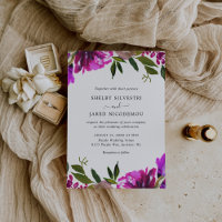 Casamento Floral Moderno Floral Roxo-Brilhante e B