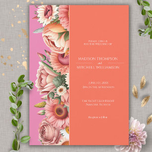 Convites Casamento Floral Moderno Laranja Rosa Jardim Nasce