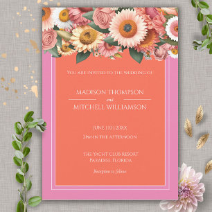 Convites Casamento Floral Moderno Laranja Rosa Jardim Nasce
