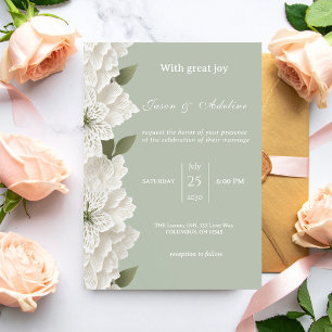 Convites Casamento Floral Moderno Luxuoso em Verde Sage
