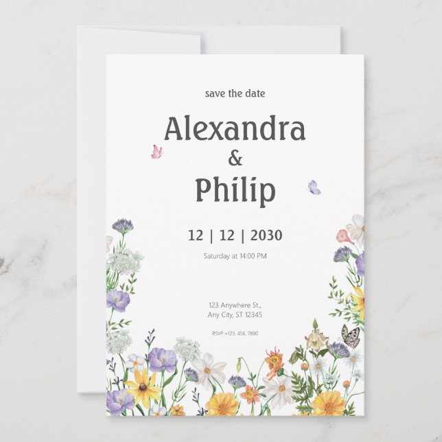 Convites Casamento Floral Moderno Minimalista Branco (Frente)