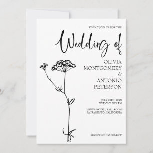 Convites Casamento Floral Moderno Minimalista Preto e Branc