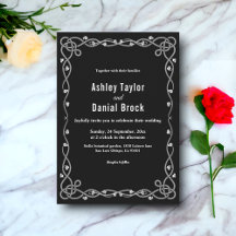 Casamento Floral Moderno Mínimo Preto-Chic E Branc