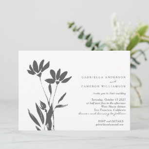 Convites Casamento Floral Moderno Preto e Branco Elegante