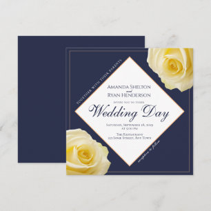 Convites Casamento Floral Moderno Rosa Amarela Azul Meia-No