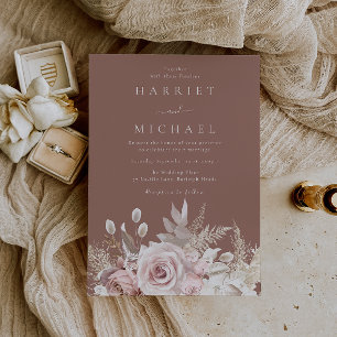 Convites Casamento Floral Moderno Rosa Poento e Bege
