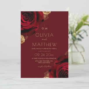 Convites Casamento Floral Moderno Rosa Vermelho Rústico