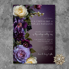 Convites Casamento Floral Moderno Roxo Lavanda Sombrio