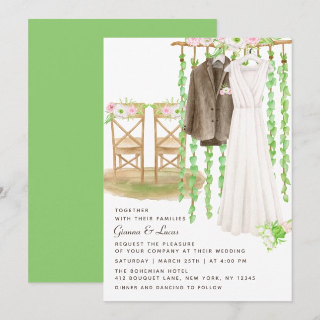 Convites Casamento Floral Moderno Russo por Aquarela Exteri (Frente/Verso)