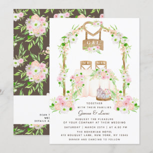 Convites Casamento Floral Moderno Russo por Aquarela Exteri