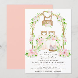 Convites Casamento Floral Moderno Russo por Aquarela Exteri