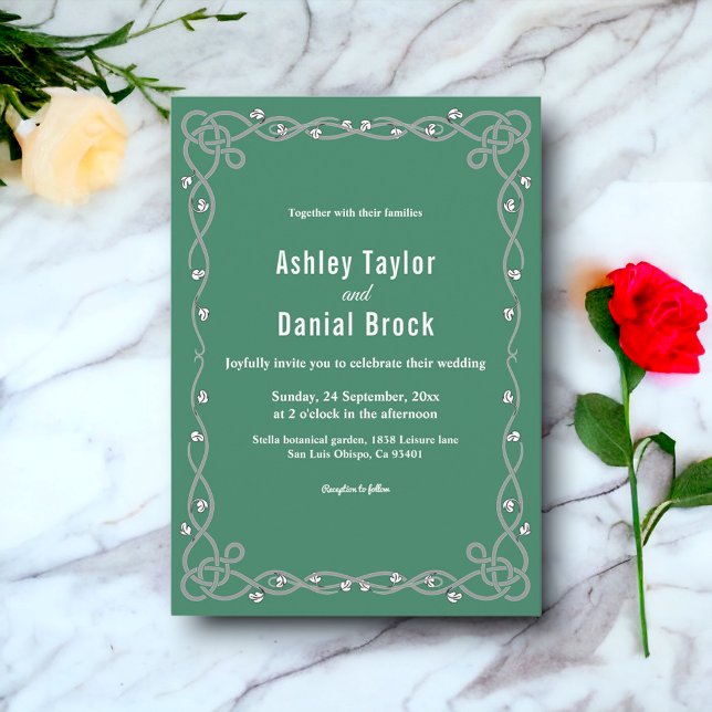 Convites Casamento Floral Moderno Verde com Script Chic Sim (Criador carregado)