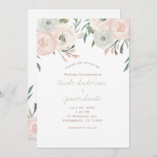 Convites Casamento Floral Moderno Verde-Rosa Sage Mint