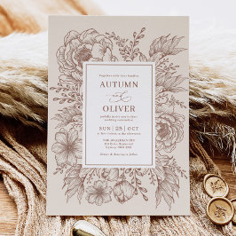 Convites Casamento Floral Moderno Vintage Terracotta