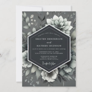 Convites Casamento Floral Monocromático em Ardósia