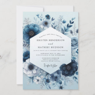 Convites Casamento Floral Monocromático Navy