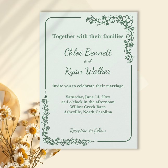 Convites Casamento Floral Monocromático Russo (Criador carregado)