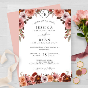 Convites Casamento Floral Monograma e Blush