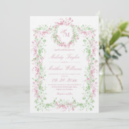 Convites Casamento Floral Monograma Elegante de Verão