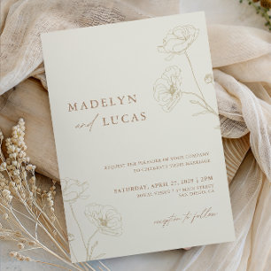 Convites Casamento Floral Monograma Marrom Claro Marfim Min