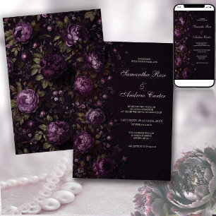 Convites Casamento Floral Monograma Oliva Ameixa Escura
