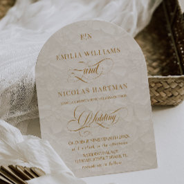 Convites Casamento Floral Monograma Ouro Marfim Clássico