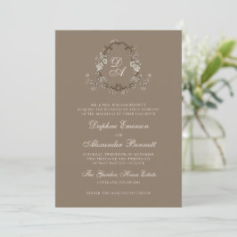 Convites Casamento Floral Monogramado Marrom Vintage