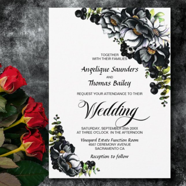 Convites Casamento Floral Moody Black (Criador carregado)