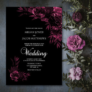 Convites Casamento Floral Moody Black and Pink