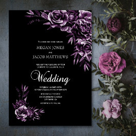 Convites Casamento Floral Moody Black and Purple