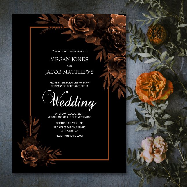 Convites Casamento Floral Moody Black e Sepia (Criador carregado)