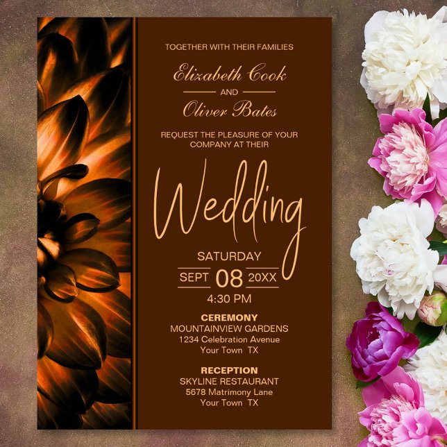 Convites Casamento Floral Moody Copper (Criador carregado)